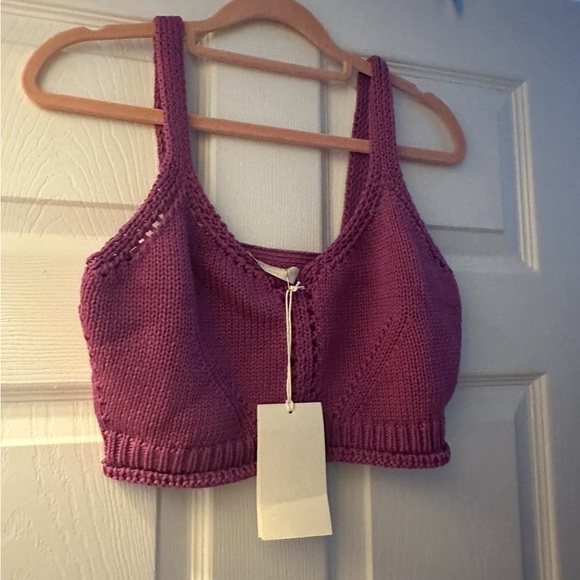 Ulla Johnson Celia Bralette Knit Crop Top Cassis Purple Tank Size M NWT Crochet - Picture 4 of 6